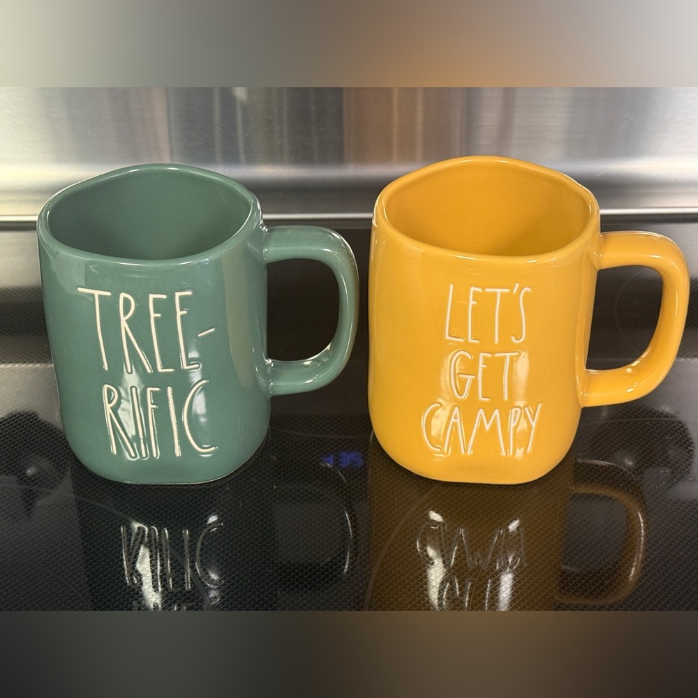 Rae Dunn Green and Yellow Mug Set